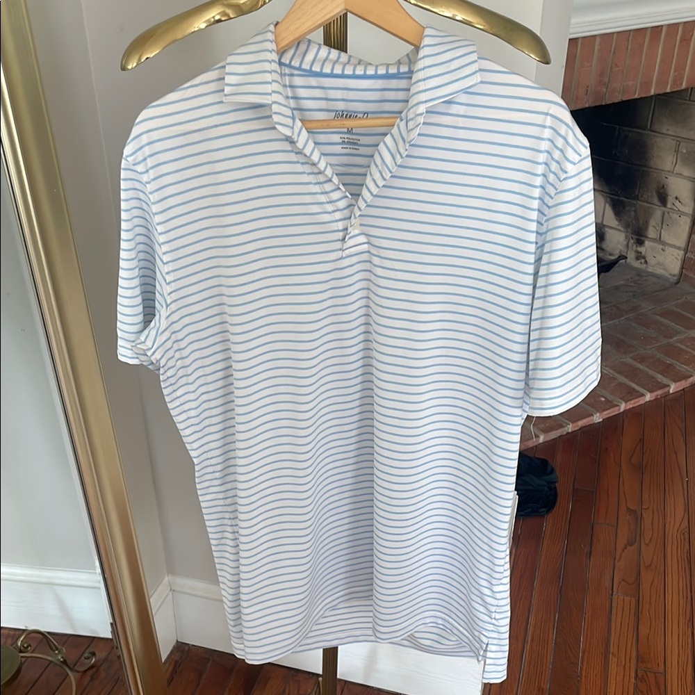johnnie-O Blue and White Polo/golf Shirt Casual Stripes